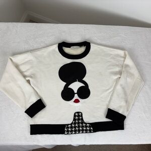 Alice & Olivia Gleeson Stace Face Applique Embellishments Crewneck Sweater S/P